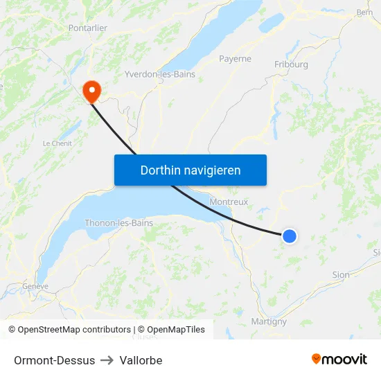 Ormont-Dessus to Vallorbe map
