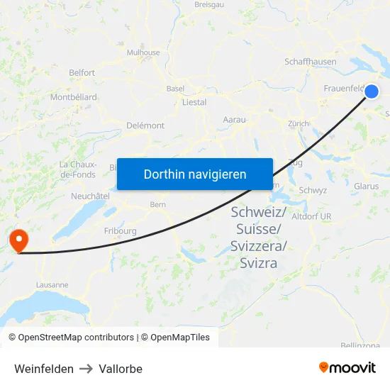 Weinfelden to Vallorbe map