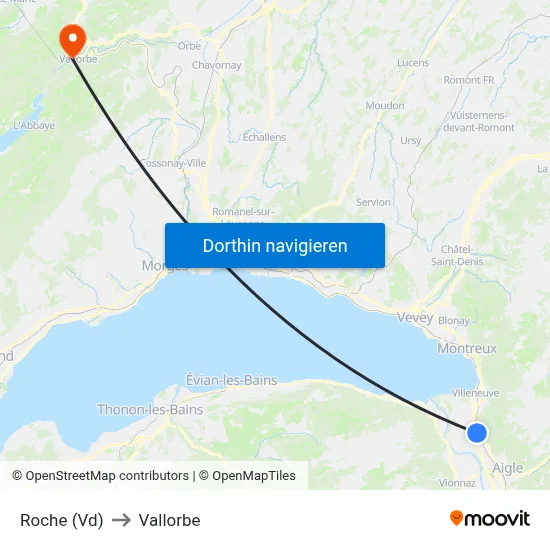 Roche (Vd) to Vallorbe map