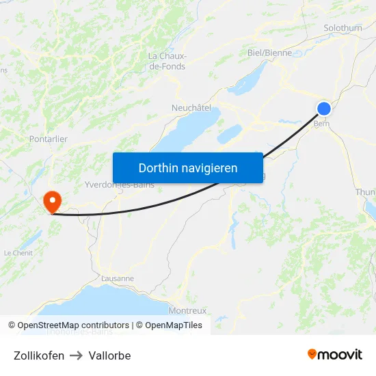 Zollikofen to Vallorbe map