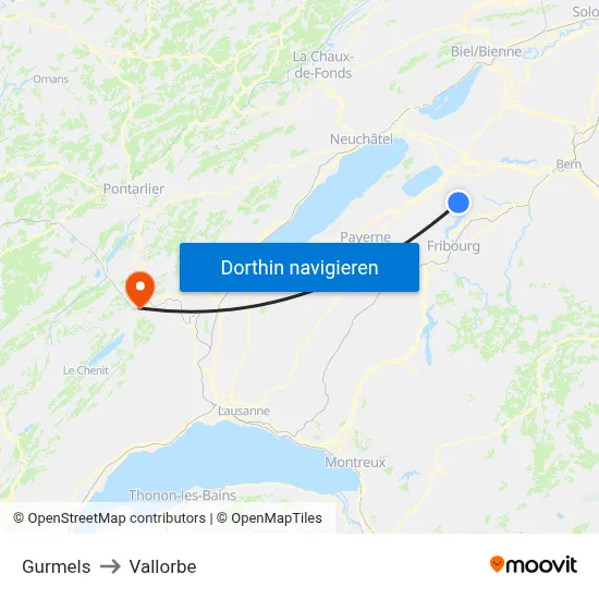 Gurmels to Vallorbe map