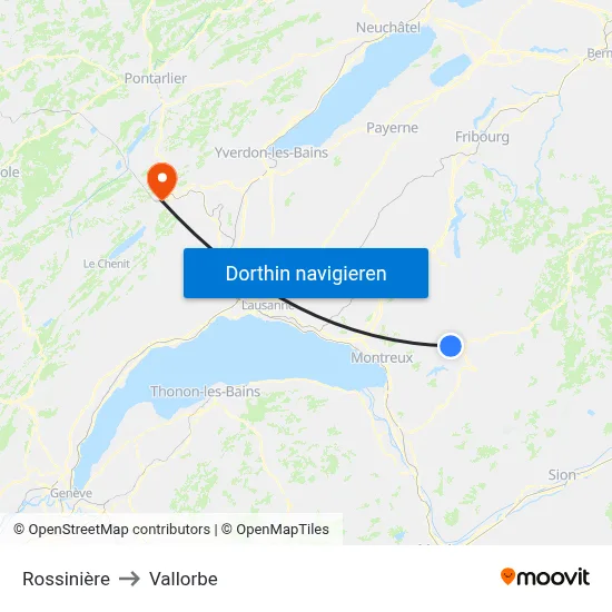 Rossinière to Vallorbe map
