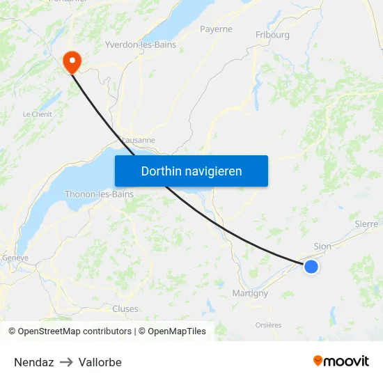 Nendaz to Vallorbe map