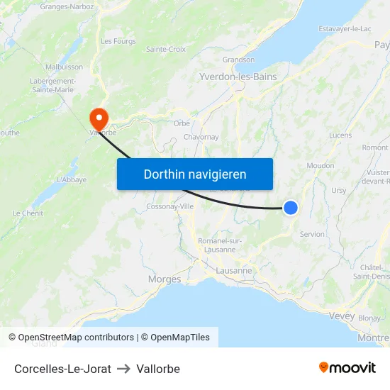 Corcelles-Le-Jorat to Vallorbe map
