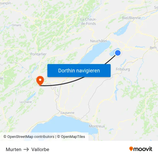Murten to Vallorbe map