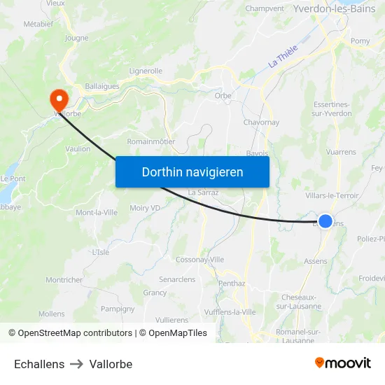 Echallens to Vallorbe map