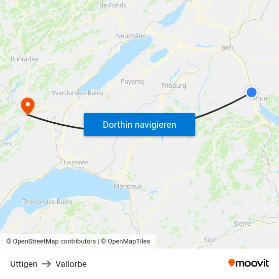 Uttigen to Vallorbe map