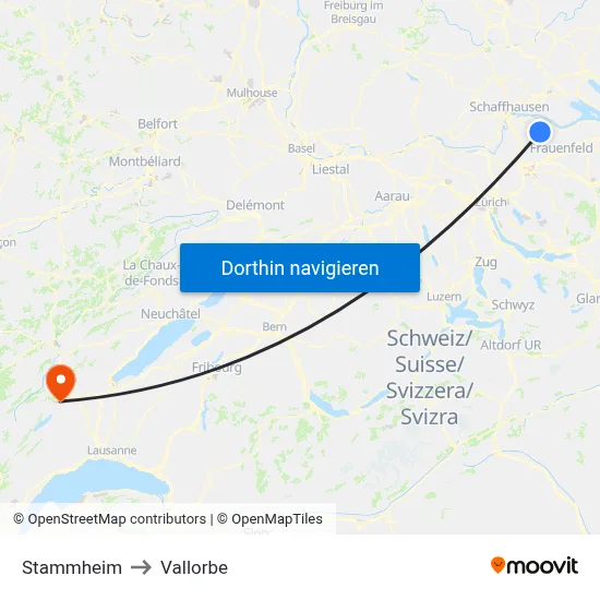 Stammheim to Vallorbe map