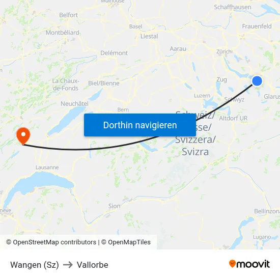 Wangen (Sz) to Vallorbe map