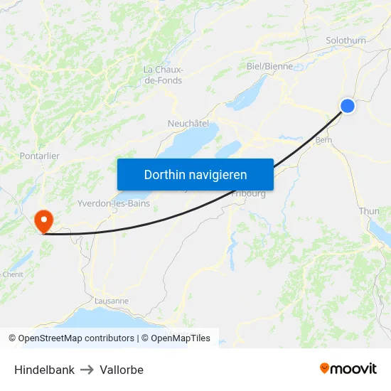 Hindelbank to Vallorbe map