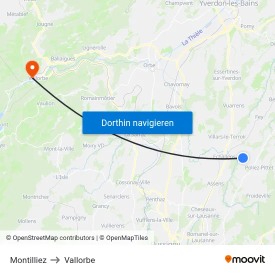 Montilliez to Vallorbe map