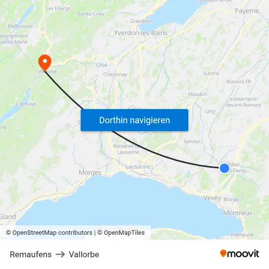 Remaufens to Vallorbe map
