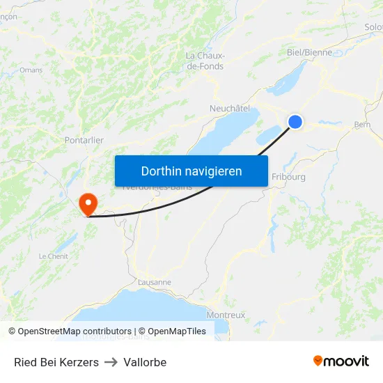 Ried Bei Kerzers to Vallorbe map