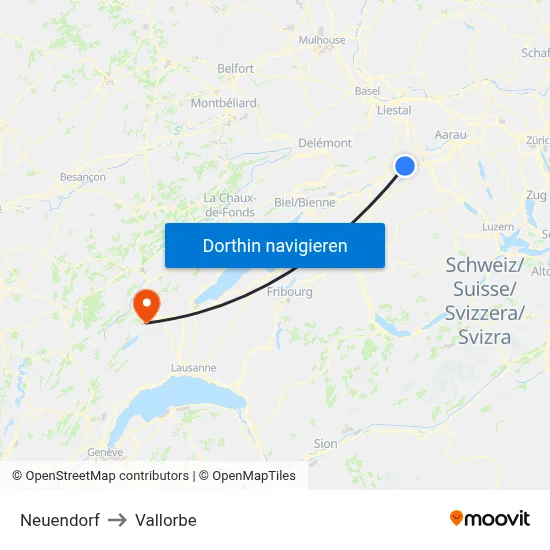 Neuendorf to Vallorbe map
