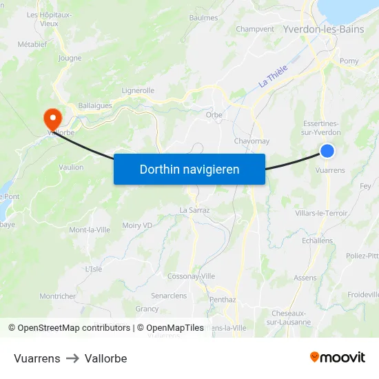 Vuarrens to Vallorbe map