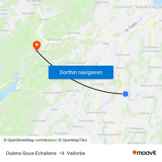Oulens-Sous-Echallens to Vallorbe map
