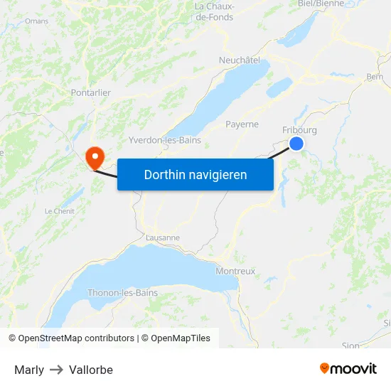 Marly to Vallorbe map