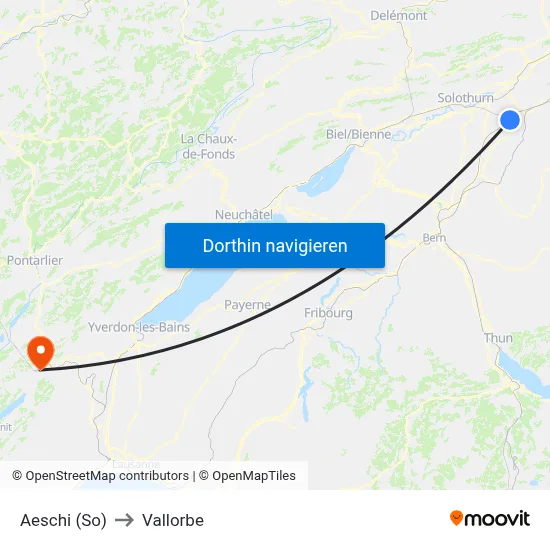Aeschi (So) to Vallorbe map