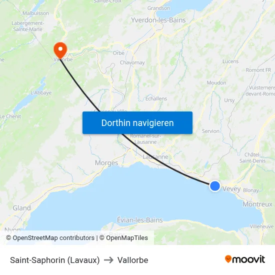 Saint-Saphorin (Lavaux) to Vallorbe map
