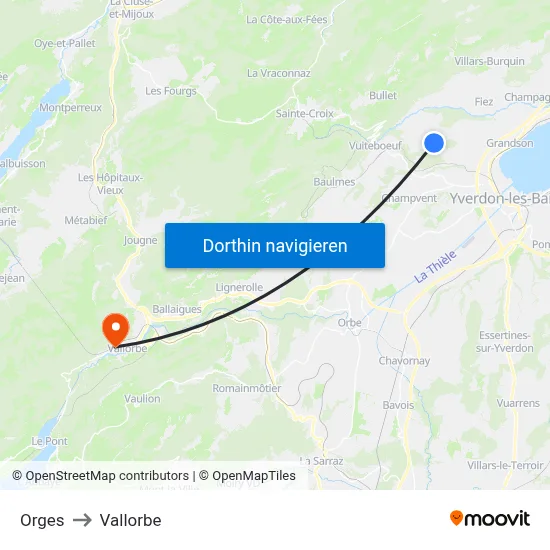 Orges to Vallorbe map