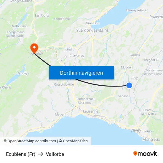 Ecublens (Fr) to Vallorbe map