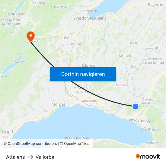Attalens to Vallorbe map