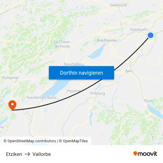 Etziken to Vallorbe map