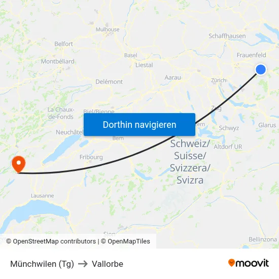 Münchwilen (Tg) to Vallorbe map