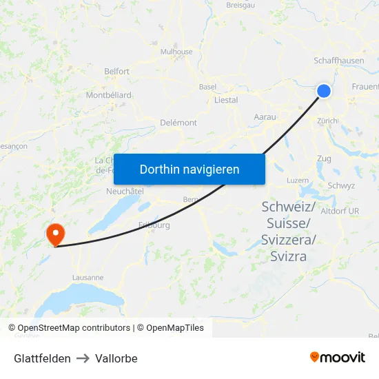 Glattfelden to Vallorbe map
