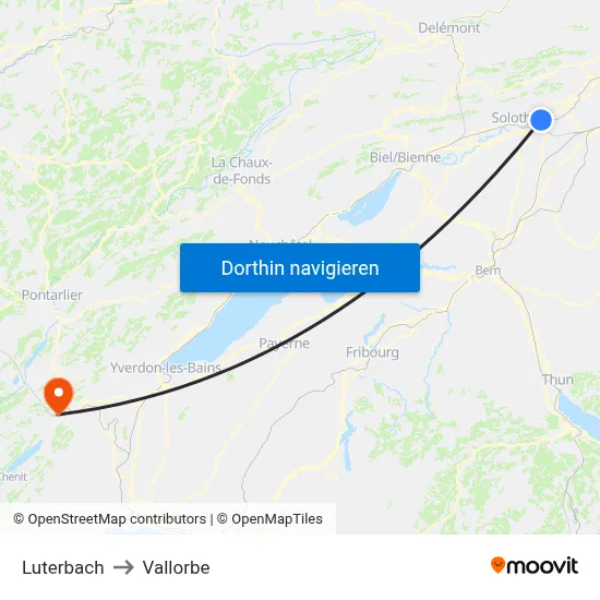 Luterbach to Vallorbe map