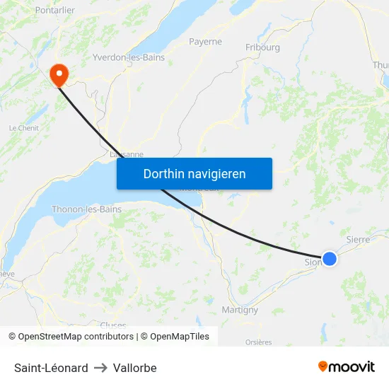 Saint-Léonard to Vallorbe map