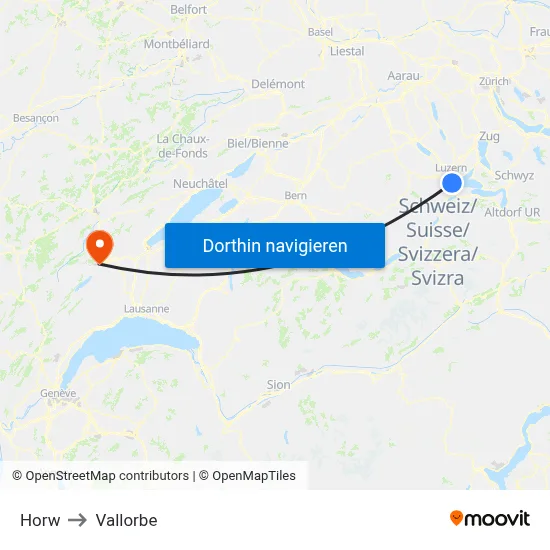 Horw to Vallorbe map
