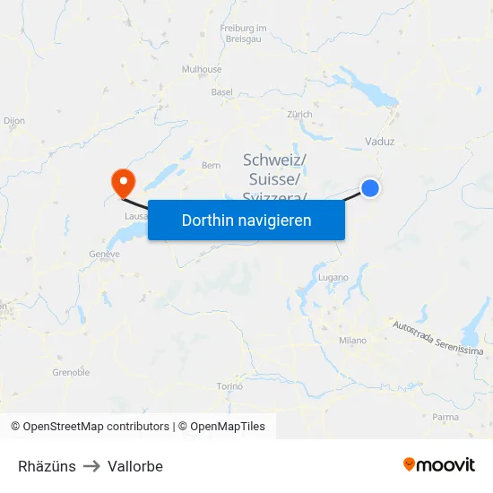 Rhäzüns to Vallorbe map