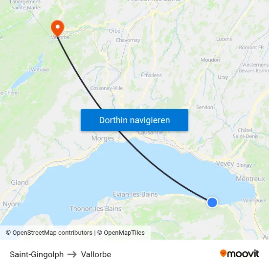 Saint-Gingolph to Vallorbe map