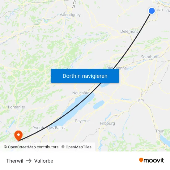 Therwil to Vallorbe map