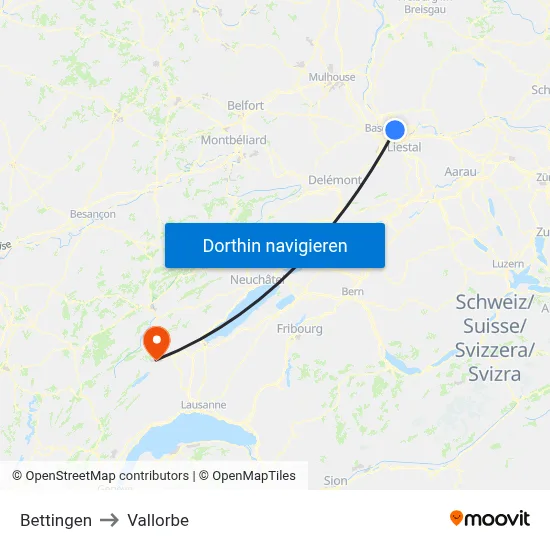 Bettingen to Vallorbe map