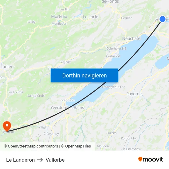 Le Landeron to Vallorbe map