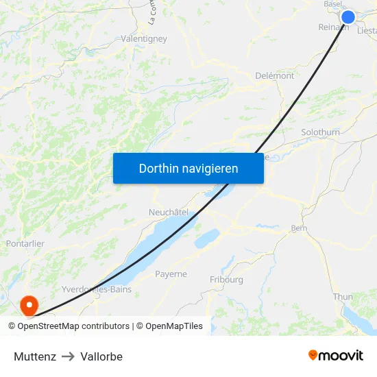 Muttenz to Vallorbe map