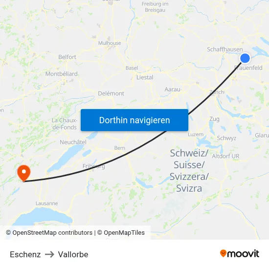 Eschenz to Vallorbe map