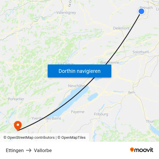 Ettingen to Vallorbe map