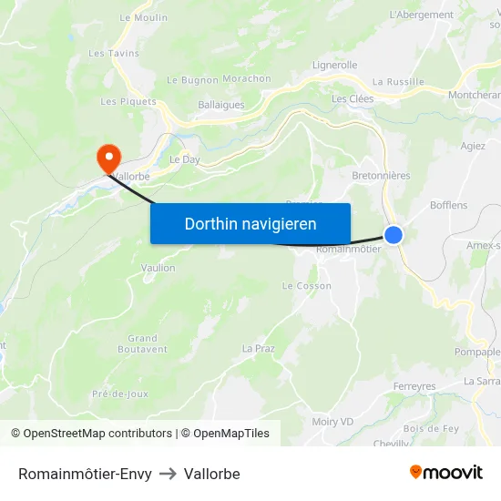 Romainmôtier-Envy to Vallorbe map