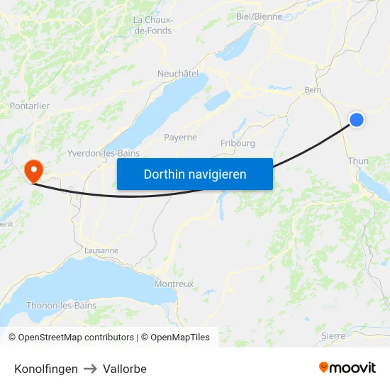 Konolfingen to Vallorbe map