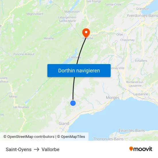 Saint-Oyens to Vallorbe map