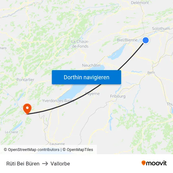 Rüti Bei Büren to Vallorbe map
