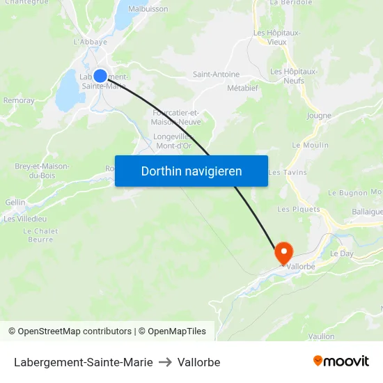 Labergement-Sainte-Marie to Vallorbe map