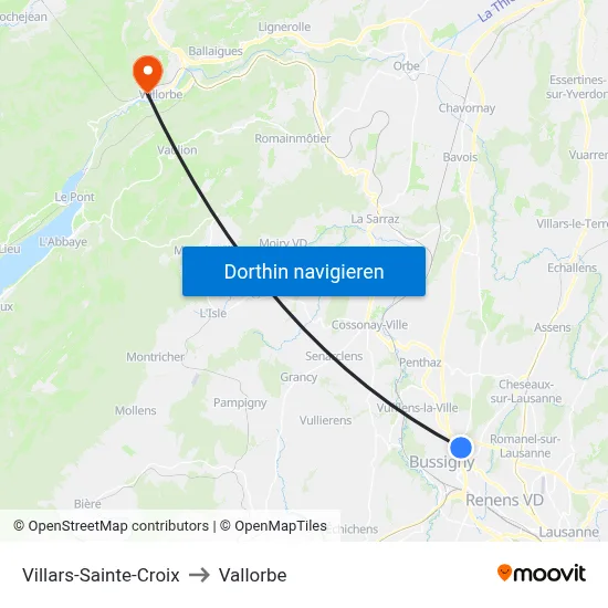 Villars-Sainte-Croix to Vallorbe map