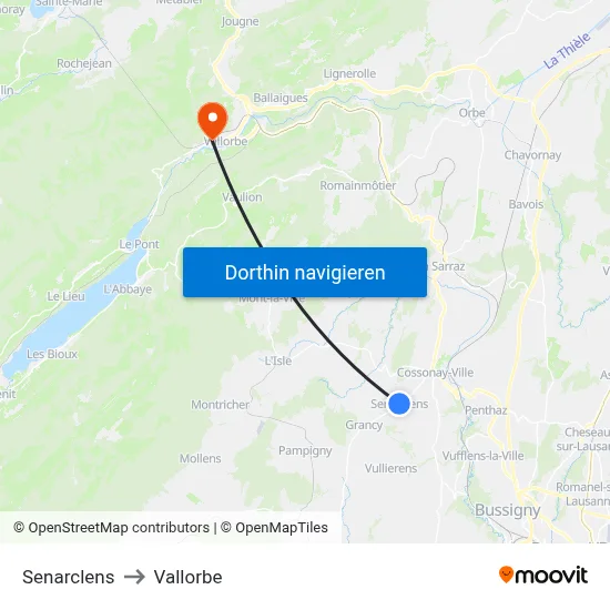 Senarclens to Vallorbe map