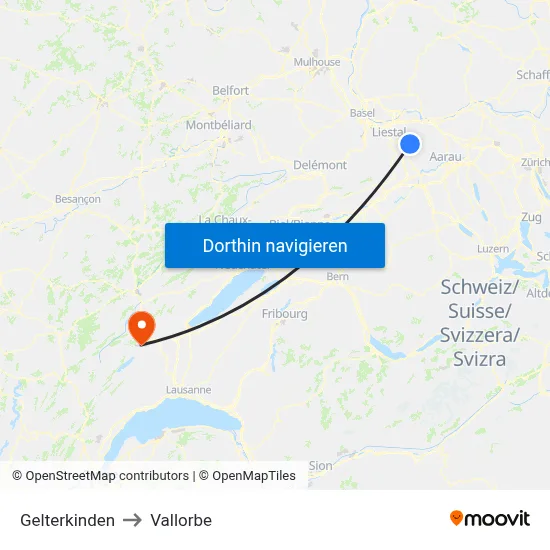 Gelterkinden to Vallorbe map