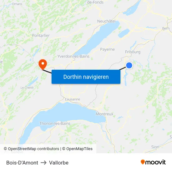 Bois-D’Amont to Vallorbe map