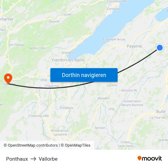 Ponthaux to Vallorbe map